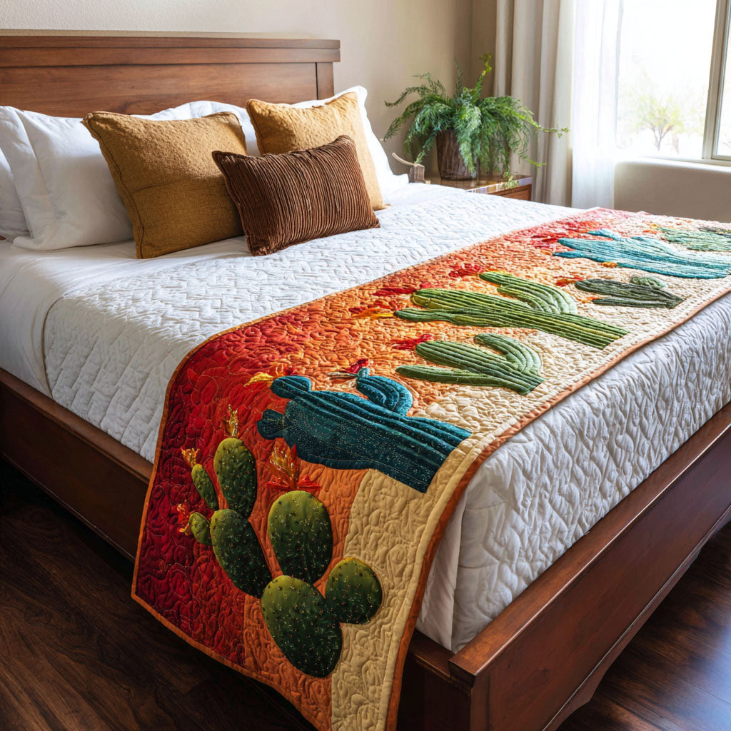 Cactus Sunset Serenity Quilted Bed Runner Cozy Bedroom Decor Great Cactus Themed Gifts