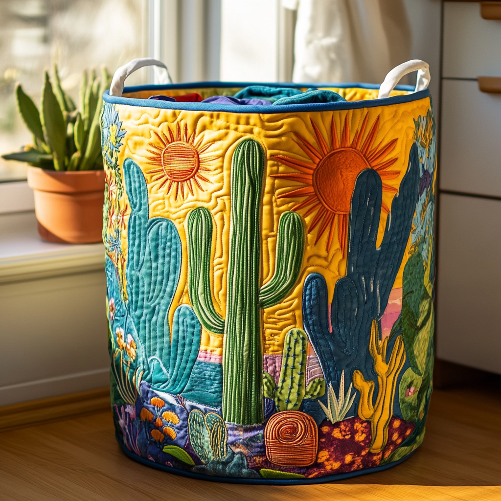 Cactus Trail Quilted Laundry Basket Unique Gift For Laundry Lovers