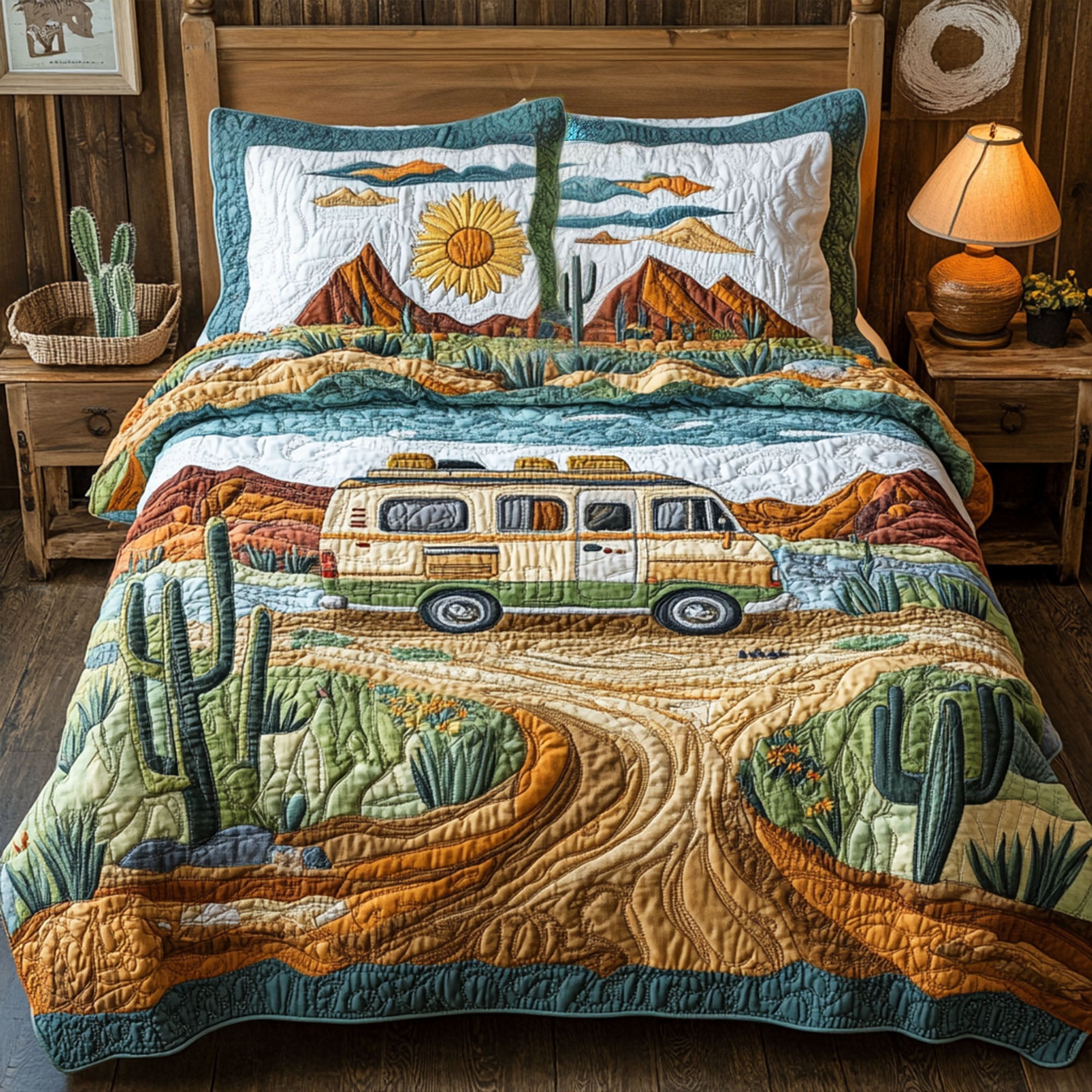Cactus Trails Quilted Bedding Set Cute Room Decor Hippie Gifts Ideas For Her