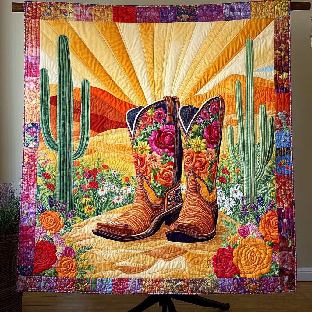 Cactus Trails Quilted Blanket Holiday Throw Blanket Gifts For Cowboys