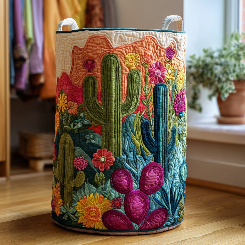 Cactus Valley Quilted Laundry Basket Premium Quilted Laundry Basket with Sturdy Handles