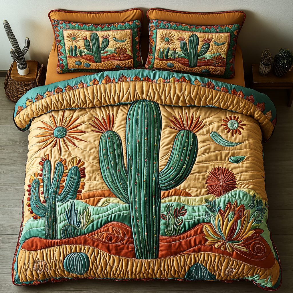 Cactus View Quilted Bedding Set Bed Room Decoration Cactus Related Gifts