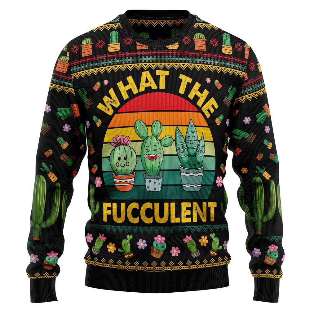 Cactus What The Fucculent Ugly Christmas Sweater Gift For Christmas