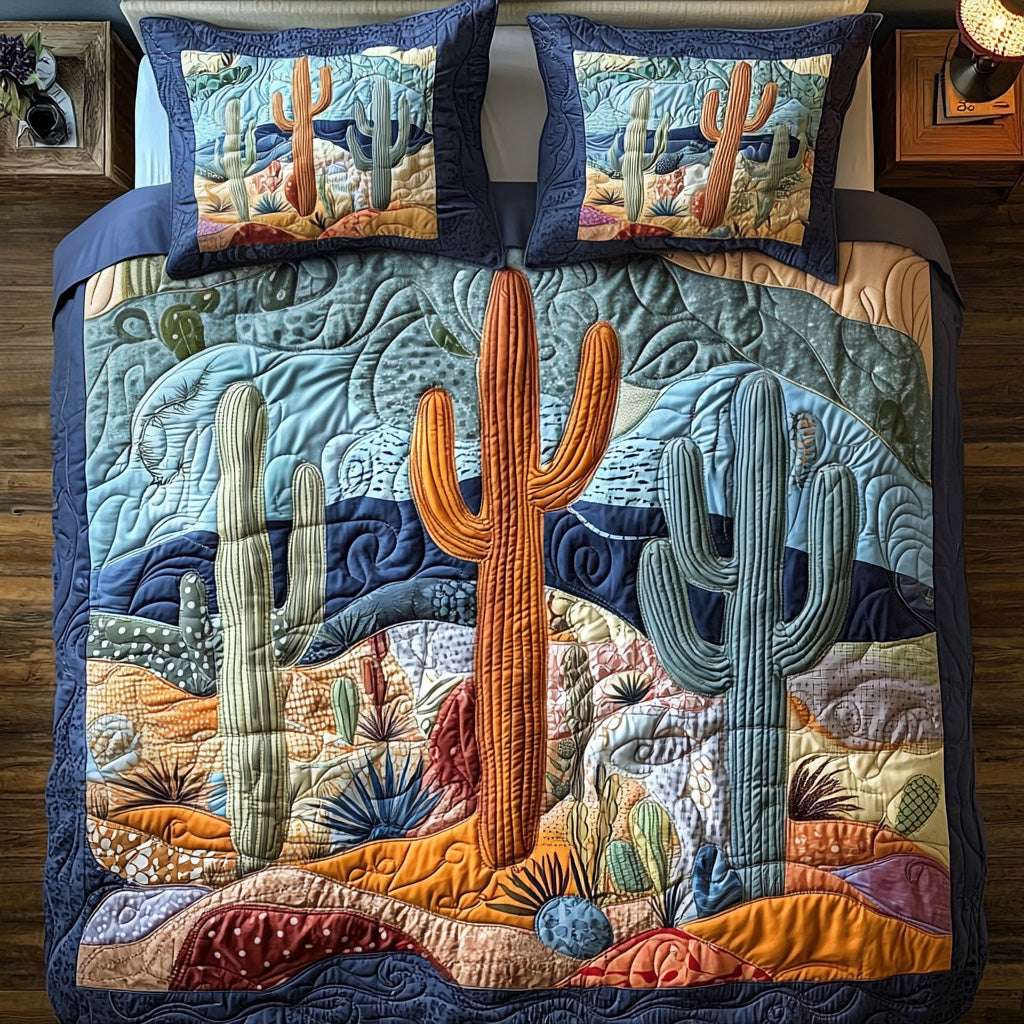 Cactus Whisper Quilted Bedding Set Cute Room Decor Cactus Inspired Gifts