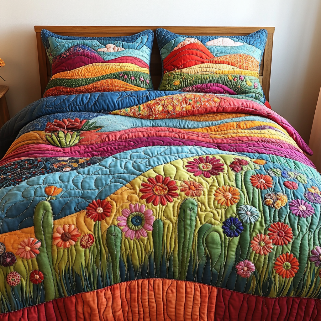 Cactus Wind Quilted Bedding Set Cute Bedroom Decor Unique Cactus Gifts