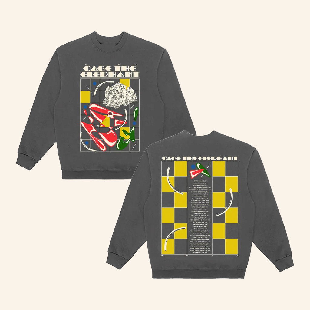 Cage The Elephant Merch Abstract Checkered Tour Crewneck Sweatshirt Gifts For Him