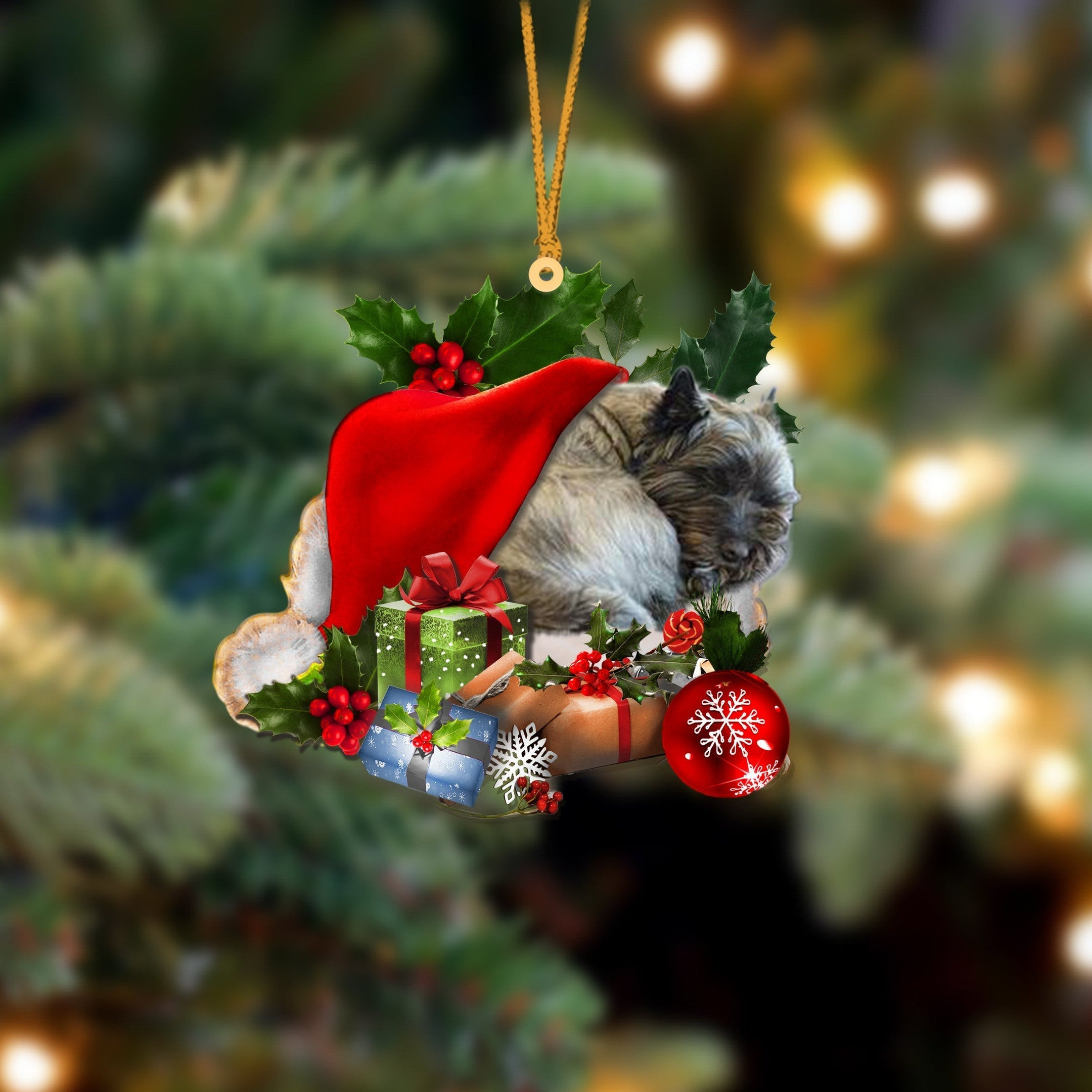 Cairn Terrier Sleeping In Hat Christmas Ornament Two Sided