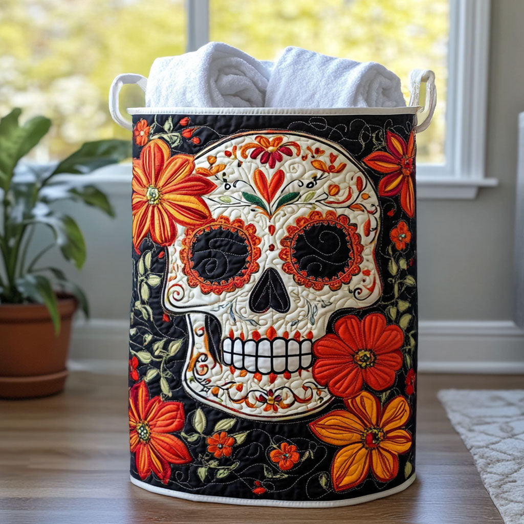 Calavera Bloom Quilted Laundry Basket Merch For Cozy Nights