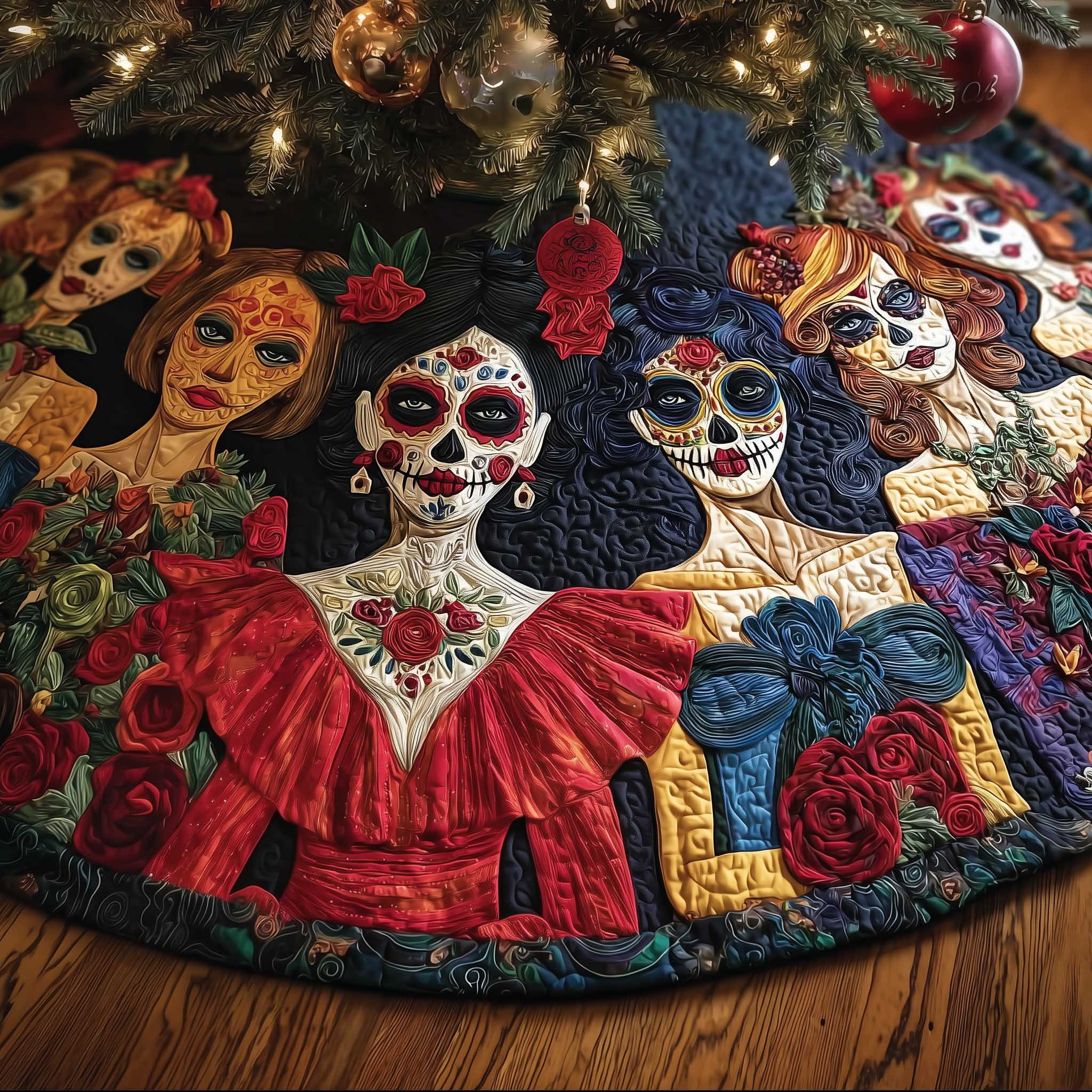 Calavera Garden Quilted Tree Skirt Christmas Home Decor Xmas Gift For Women