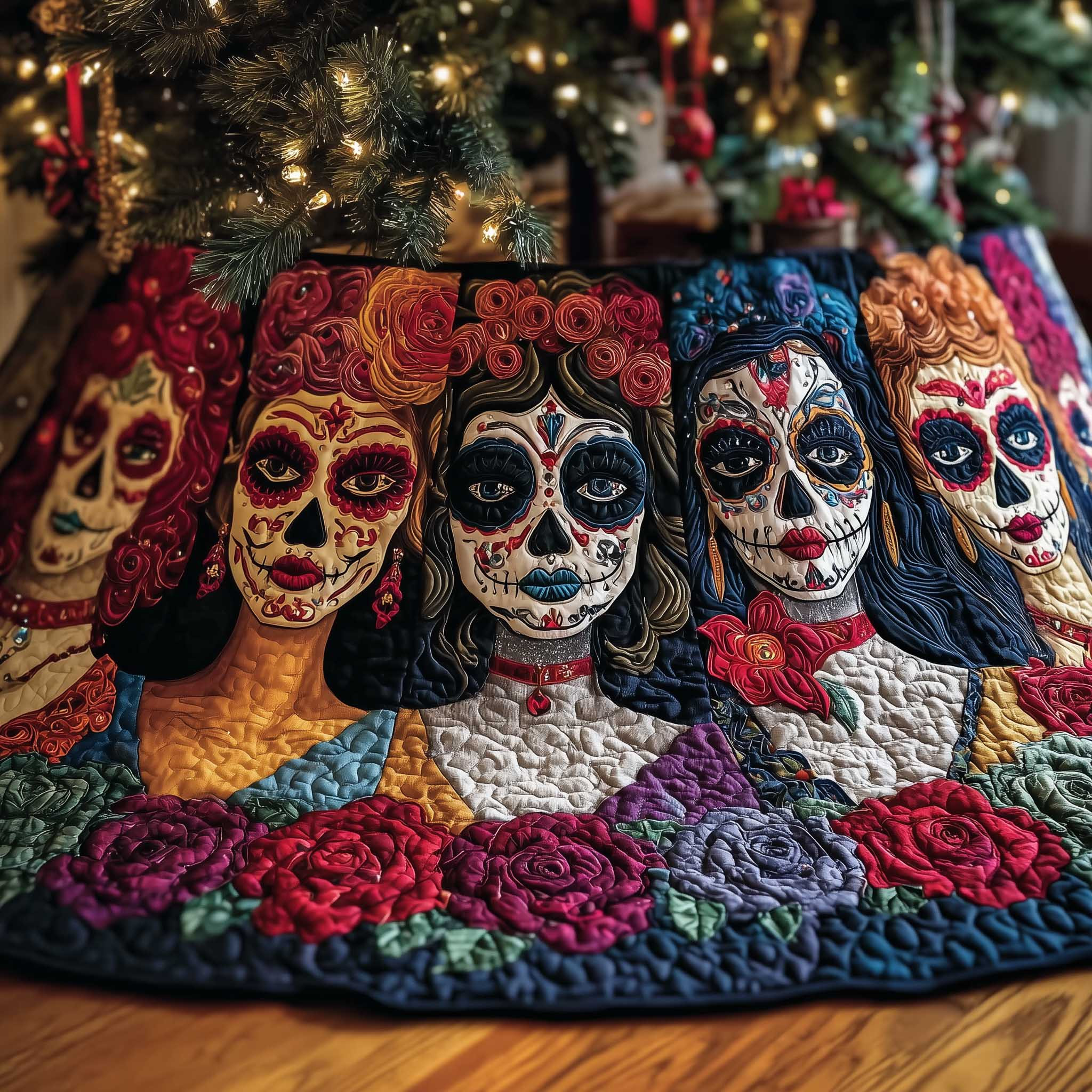 Calavera Garden Quilted Tree Skirt D&Acirc;&shy;a De Los Muertos Christmas Home Decor Xmas Gift Ideas