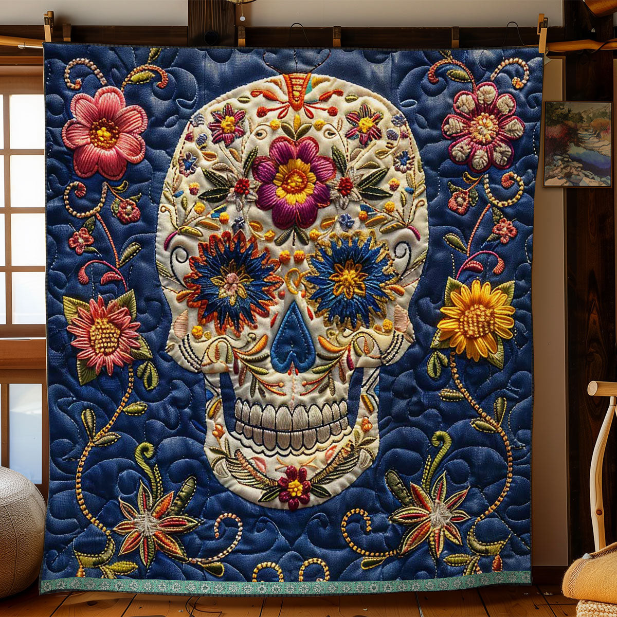 Calavera Sugar Skull Quilt Blanket Throw Blankets For Couch Mother's Day Gifts For Grandma