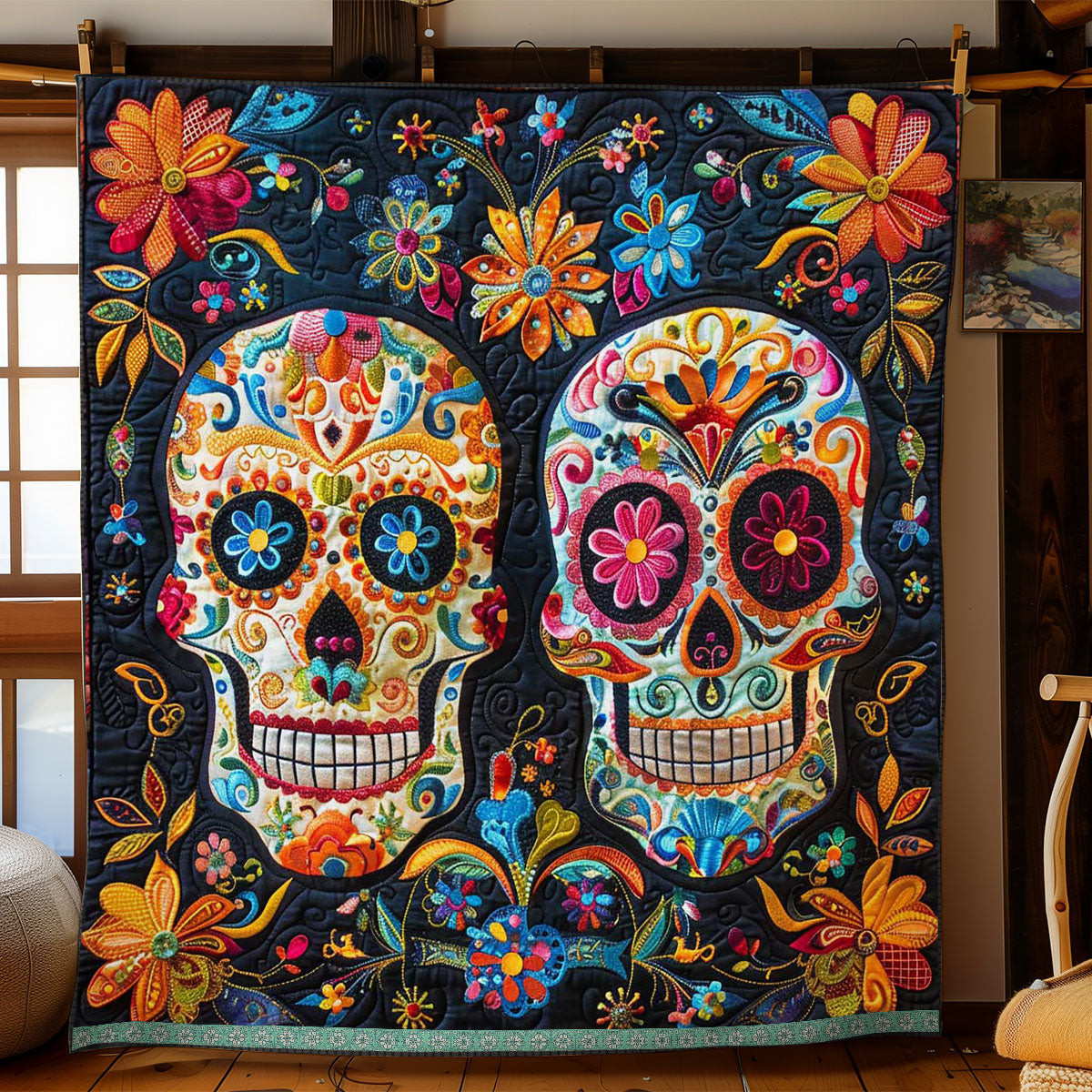 Calavera Sugar Skulls Quilt Blanket Couch Blanket Meaningful Gifts For Mom