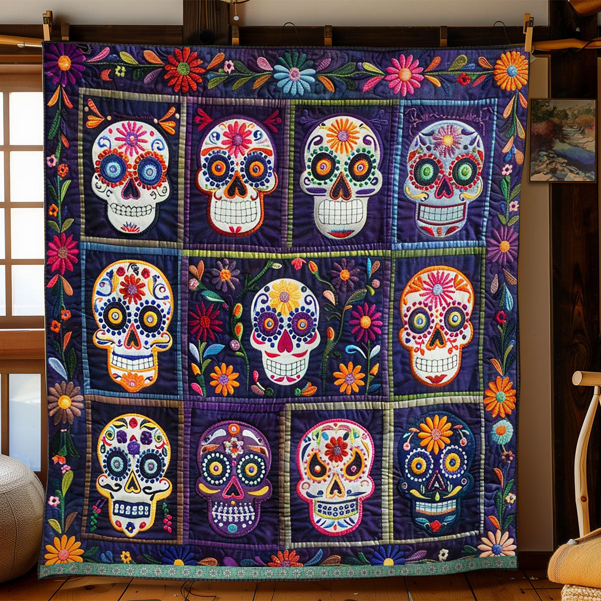 Calavera Sugar Skulls Quilt Blanket Luxury Throw Blankets Retirement Gift Ideas For Men