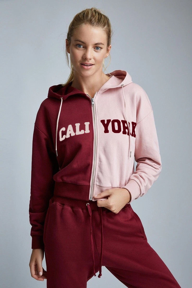 Cali York Pink And Maroon Zip Hoodie Cali York Sweatshirt Gift For Sister Cali York Pink And Maroon Zip Hoodie Cali York Sweatshirt Gift For Sister