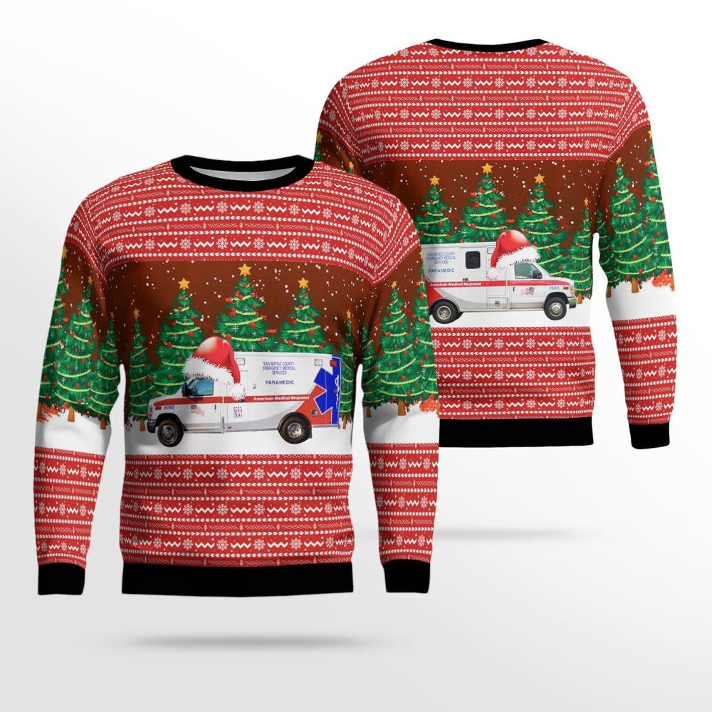 California AMR San Mateo County EMS AOP Ugly Sweater Xmas Unisex Sweater Christmas Gifts For Men Women