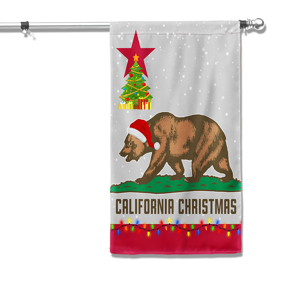 California Christmas Santa Bear Merry Christmas Flag