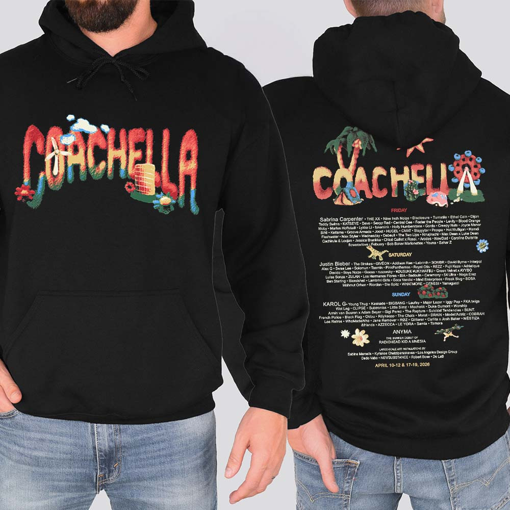California Logo With Lineup Felt Cute 2026 Hoodie Coachella Valley Festival Apparel