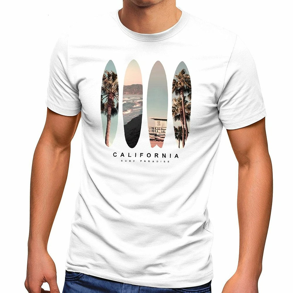 California Surf Paradise Surfboards Graphic Photo Print T-Shirt Summer Gifts For Him