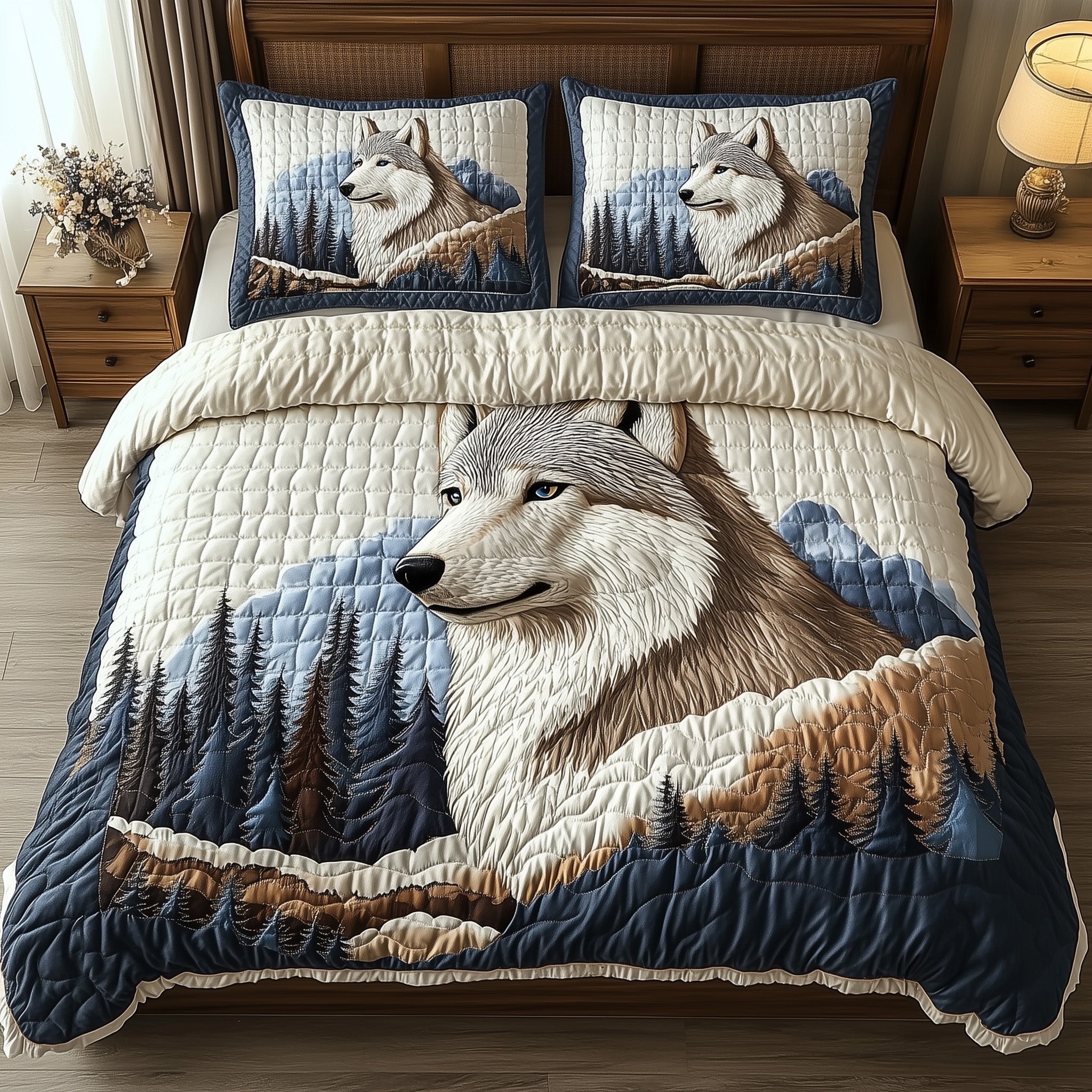 Call from the North Quilted Bedding Set Duvet Cover Bed Sheet Gifts For People Who Like Wolves