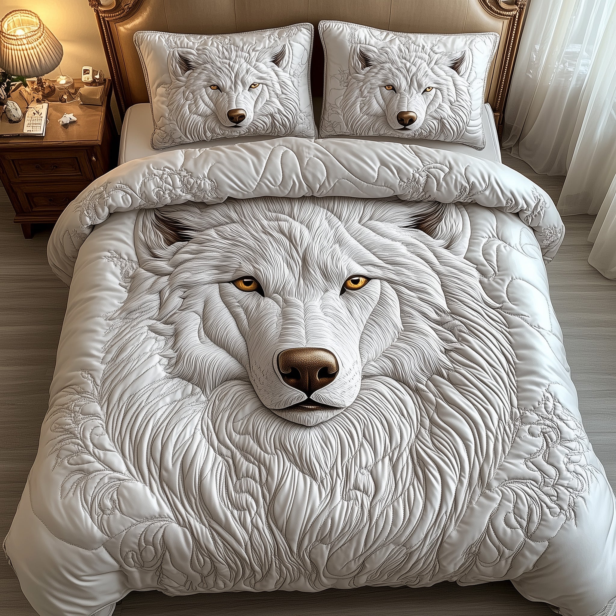 Call from the North Quilted Bedding Set Duvet Cover Bed Sheet Gifts With Wolves On Them
