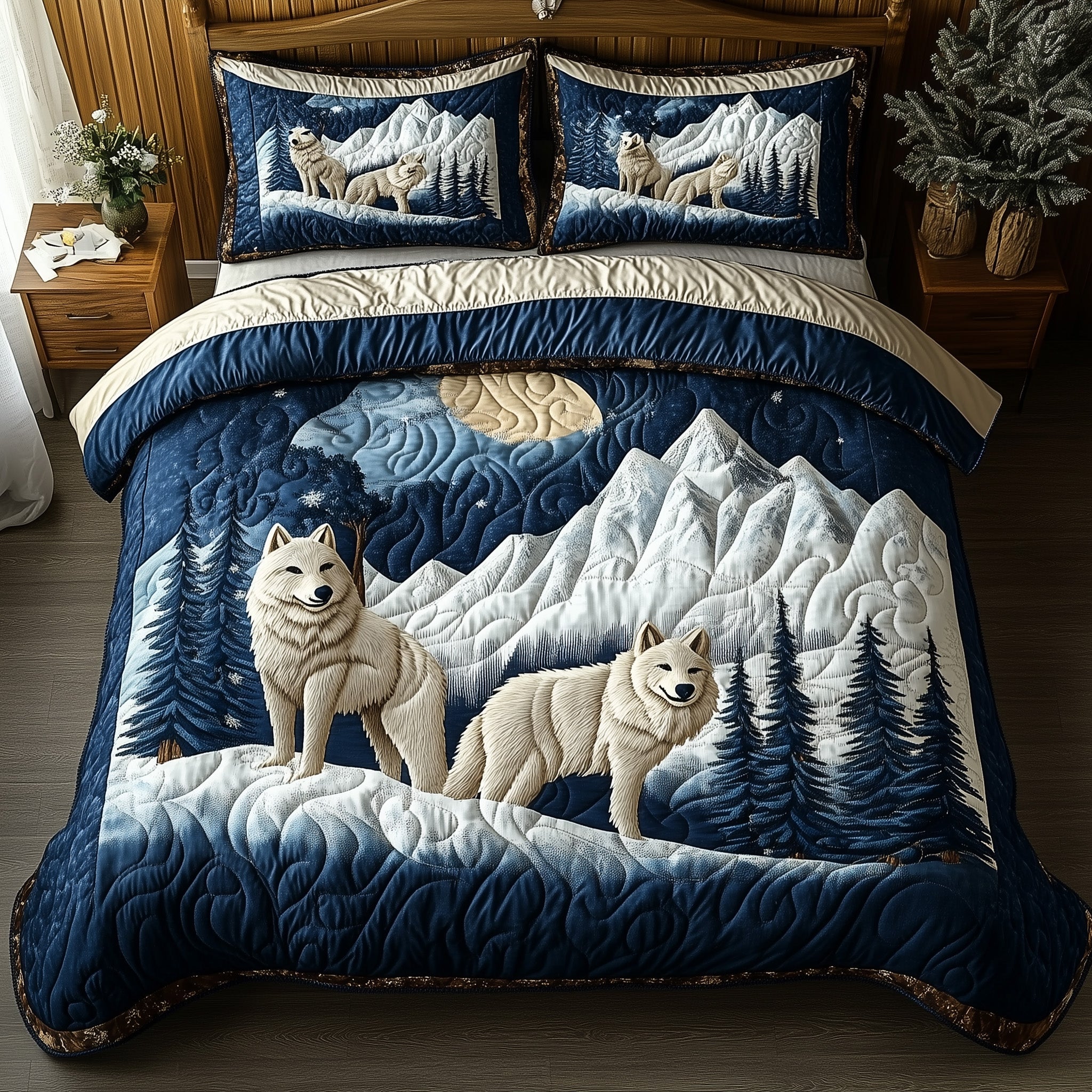 Call from the North Quilted Bedding Set Duvet Cover Bed Sheet Wolf Themed Gift Items