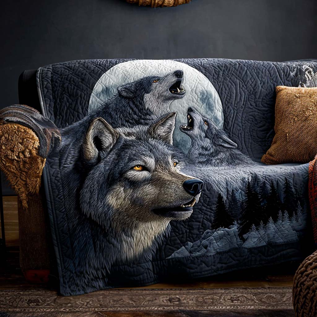 Call of Wild Quilted Sofa Cover Home Decor Wolf Gifts For Him