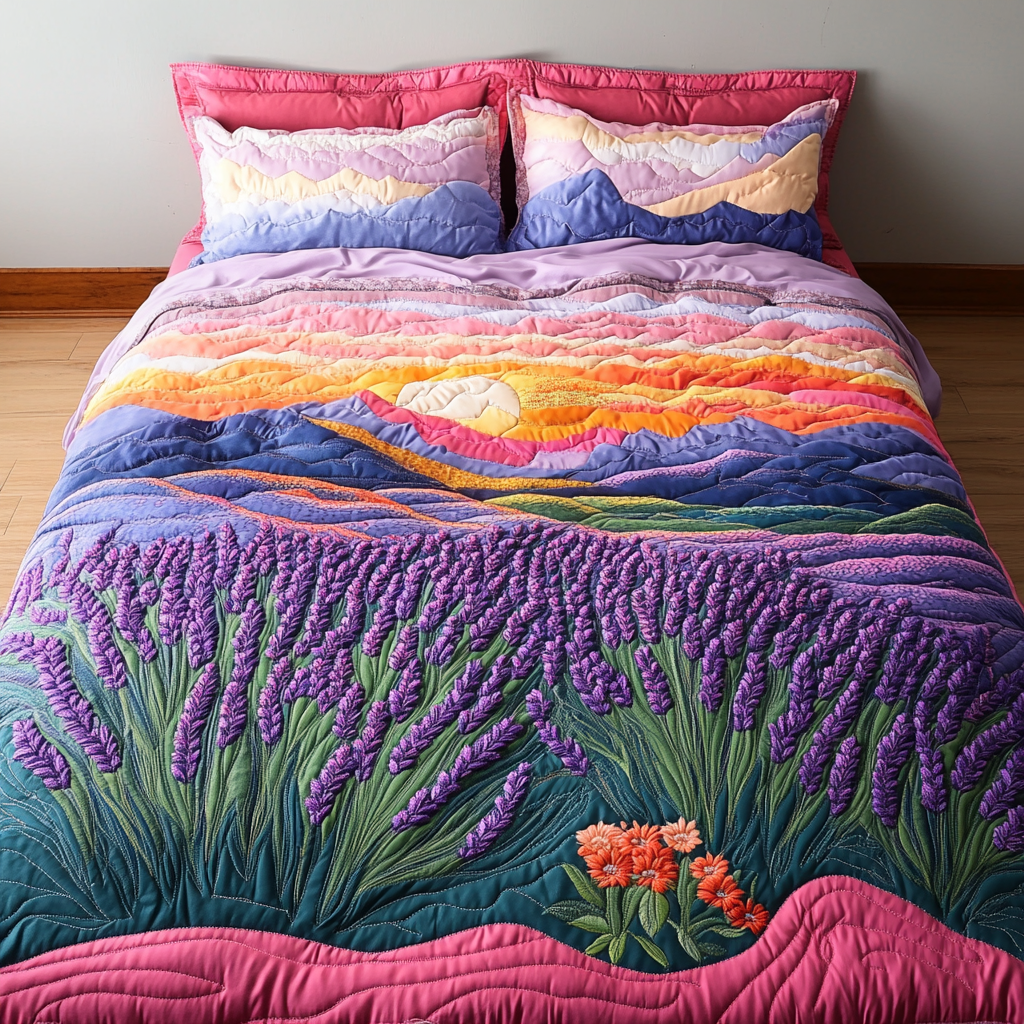 Calm Aroma Quilted Bedding Set Cute Room Decor Flower Lavender Presents