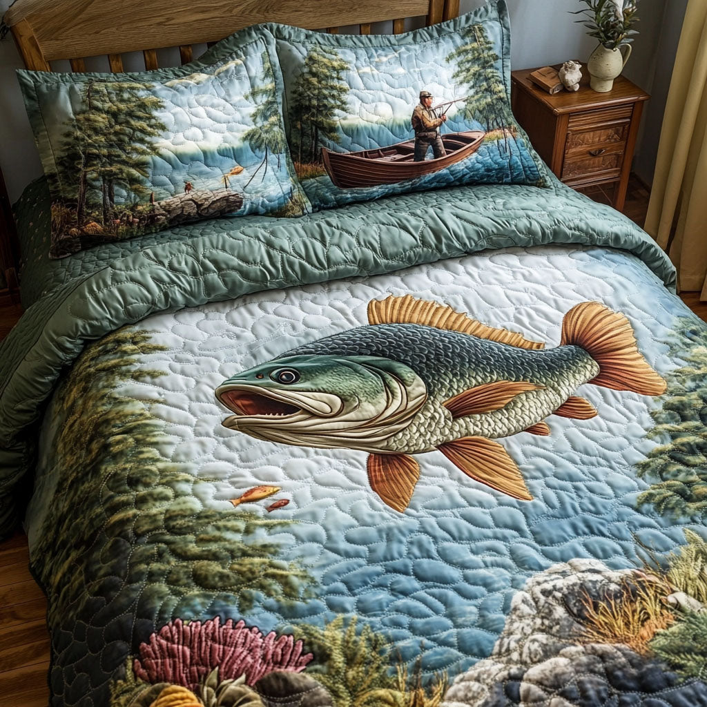 Calm Catch Quilted Bedding Set Best Bed Sheet Set Fishing Presents For Dad