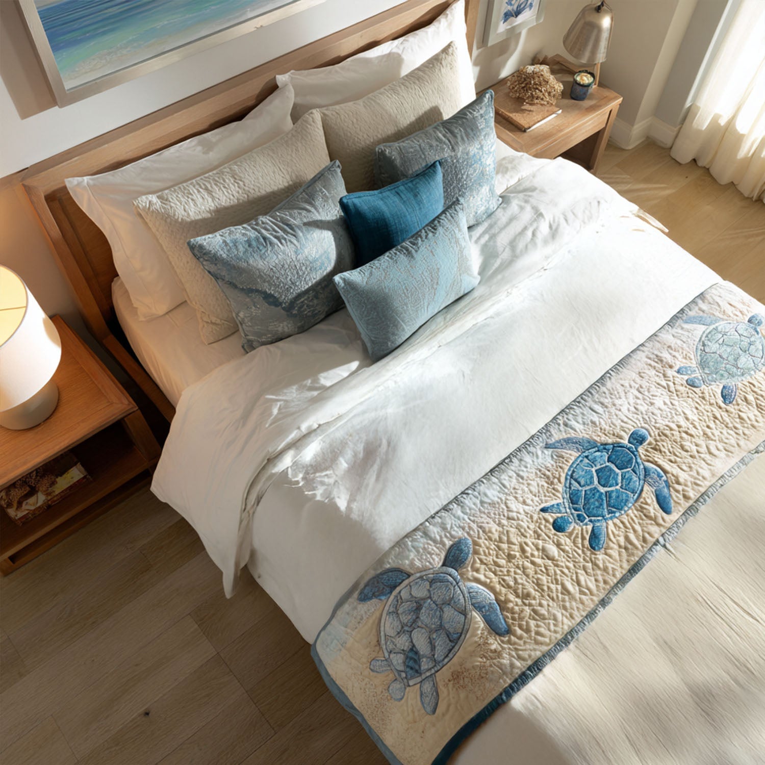 Calm Currents Quilted Bed Runner Bed Decorations Sea Turtle Stuff