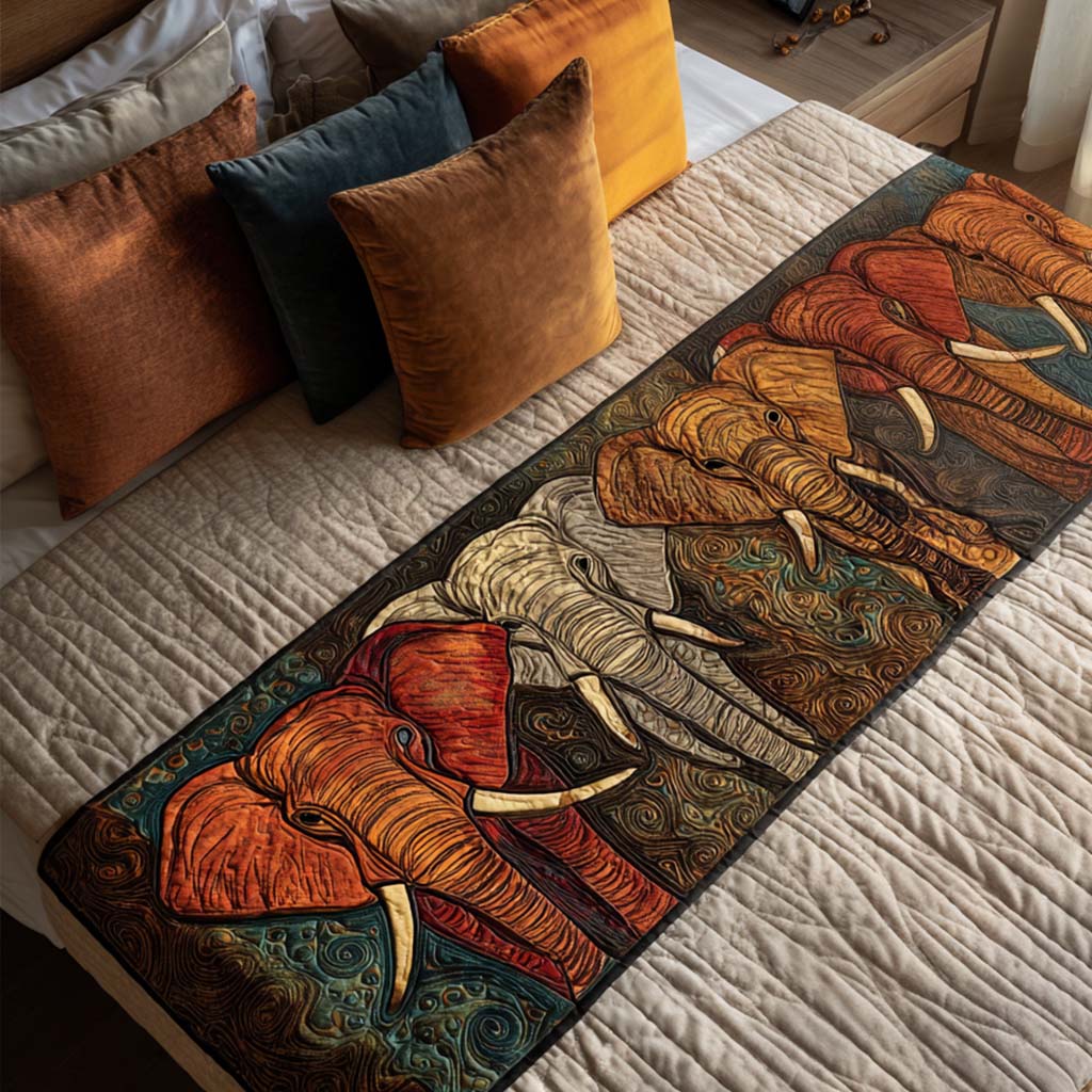 Calm Elephant Quilted Bed Runner Bed Decor Presents For Elephant Lovers