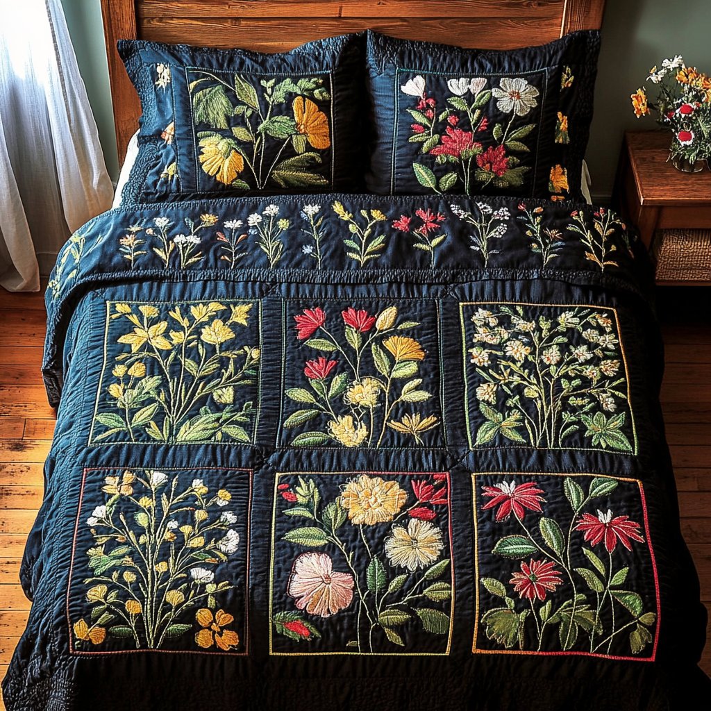 Calm Garden Quilted Bedding Set Thoughtful Bedding Gift for Cozy Winter Nights