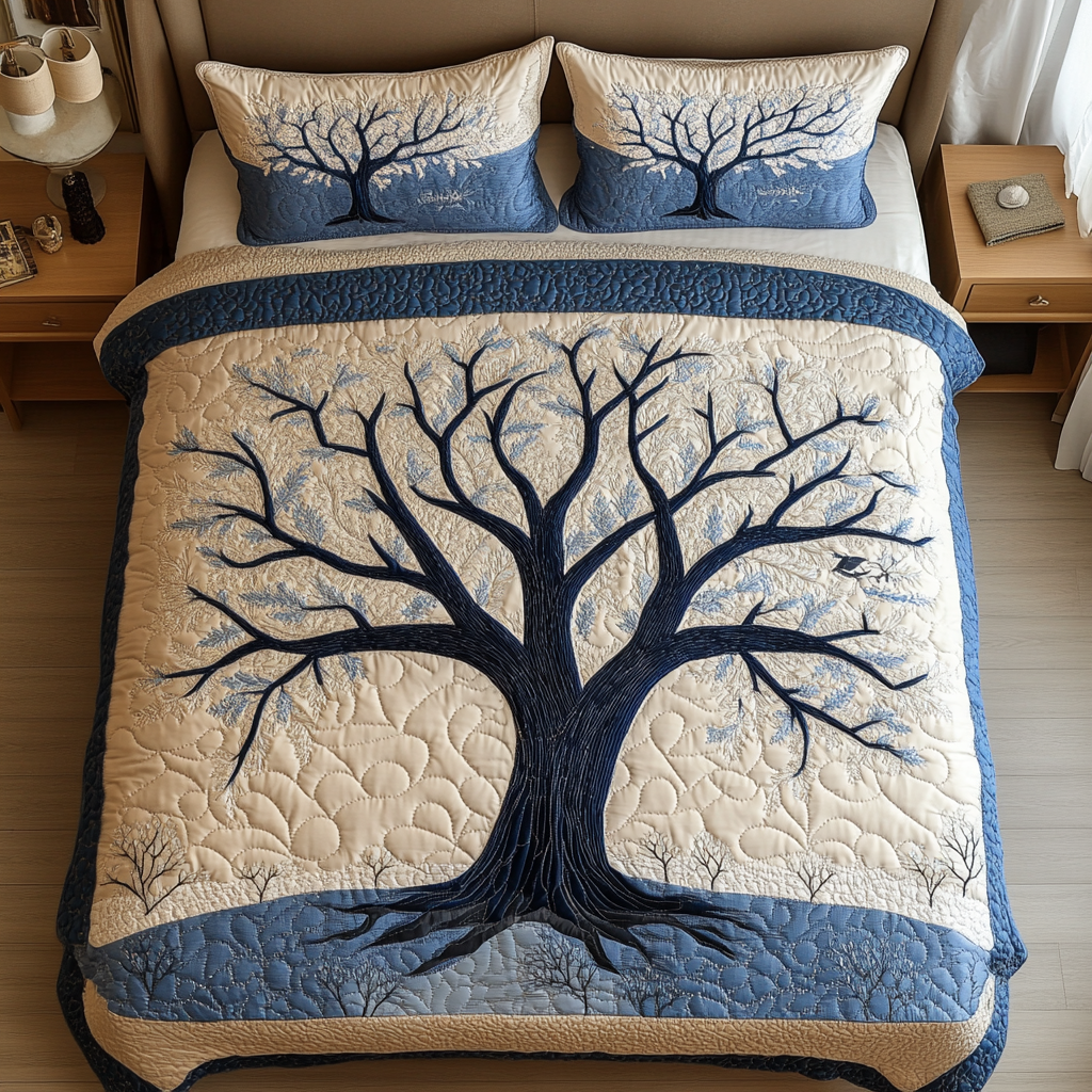 Calm Leaves Quilted Bedding Set Duvet Cover Bed Sheet Set Tree Of Life Gifts For Dad