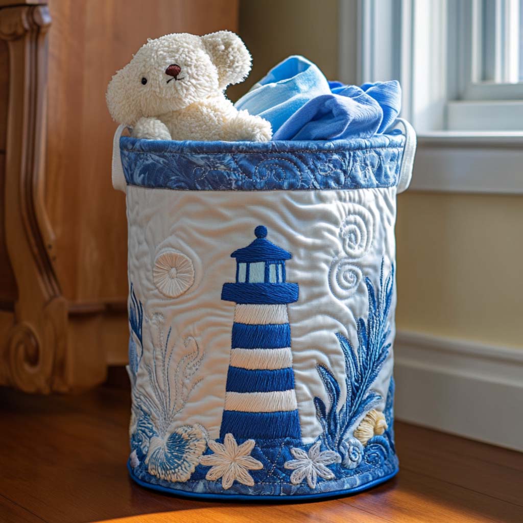 Calm Lighthouse View Quilted Laundry Basket Unique Gift For Laundry Lovers