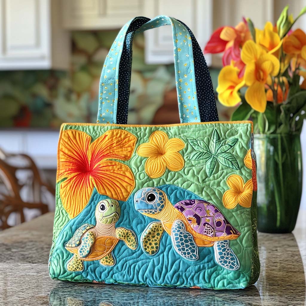 Calm Ocean Turtle Quilted Tote Bag Best Gifts For Beach Lovers