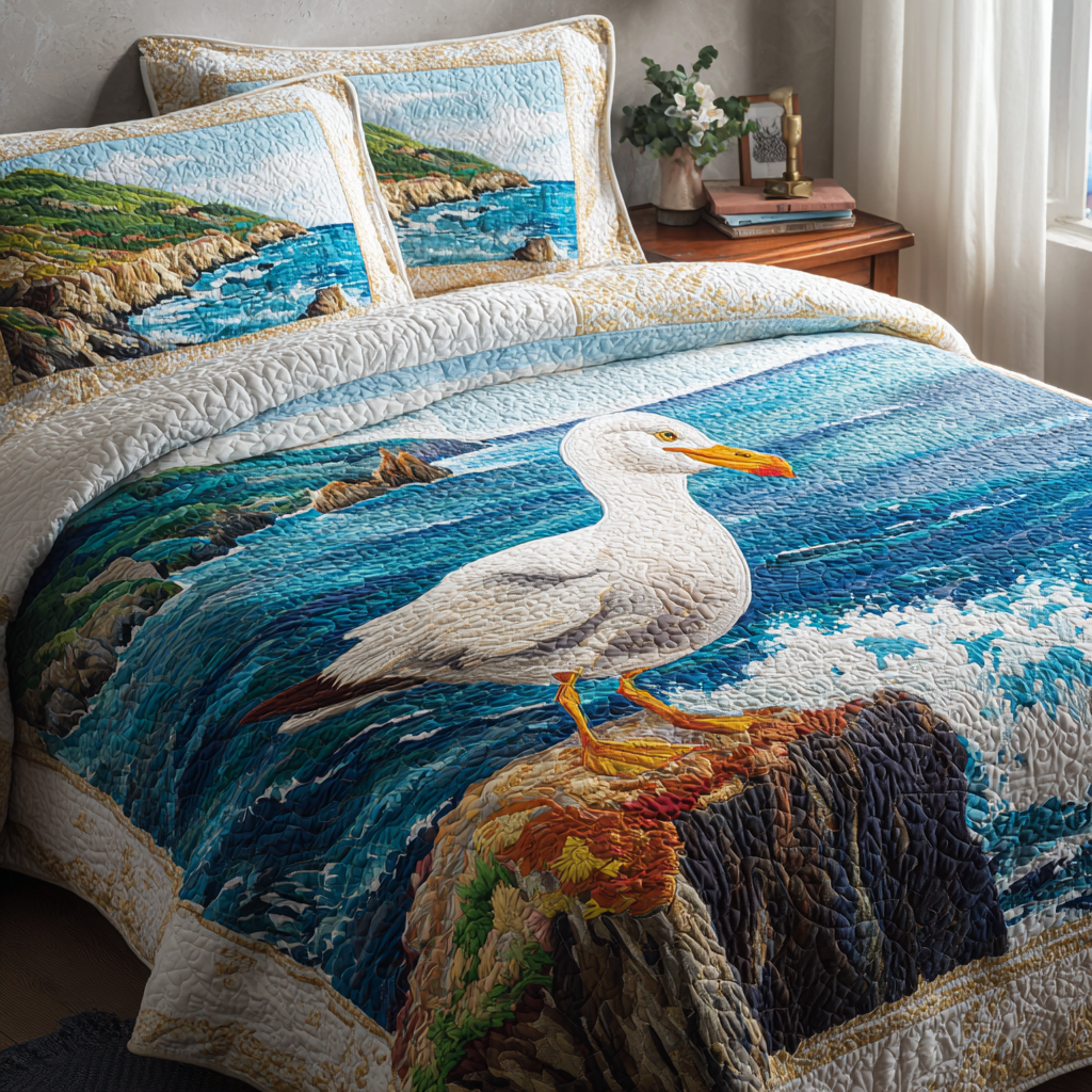 Calm Seagull Quilted Bedding Set Bed Room Decoration Seagull Gifts For Her