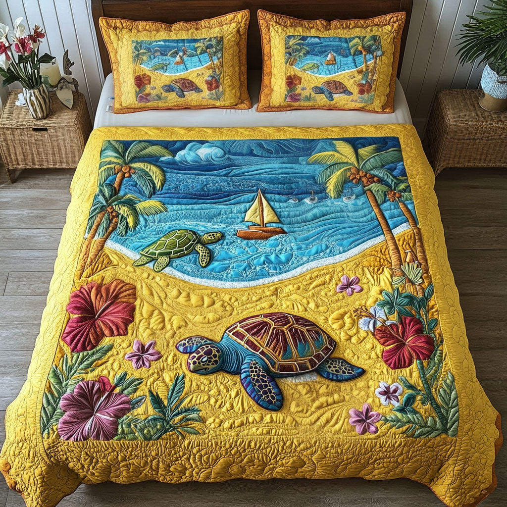 Calm Shell Serenity Quilted Bedding Set Bedroom Decorations Sea Turtle Gift Ideas For Her