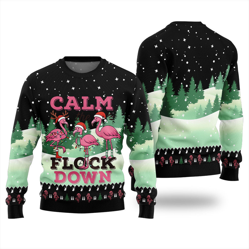 Calm The Flock Down Funny Christmas Sweater Trending Christmas Merch Gift 2025 Collection