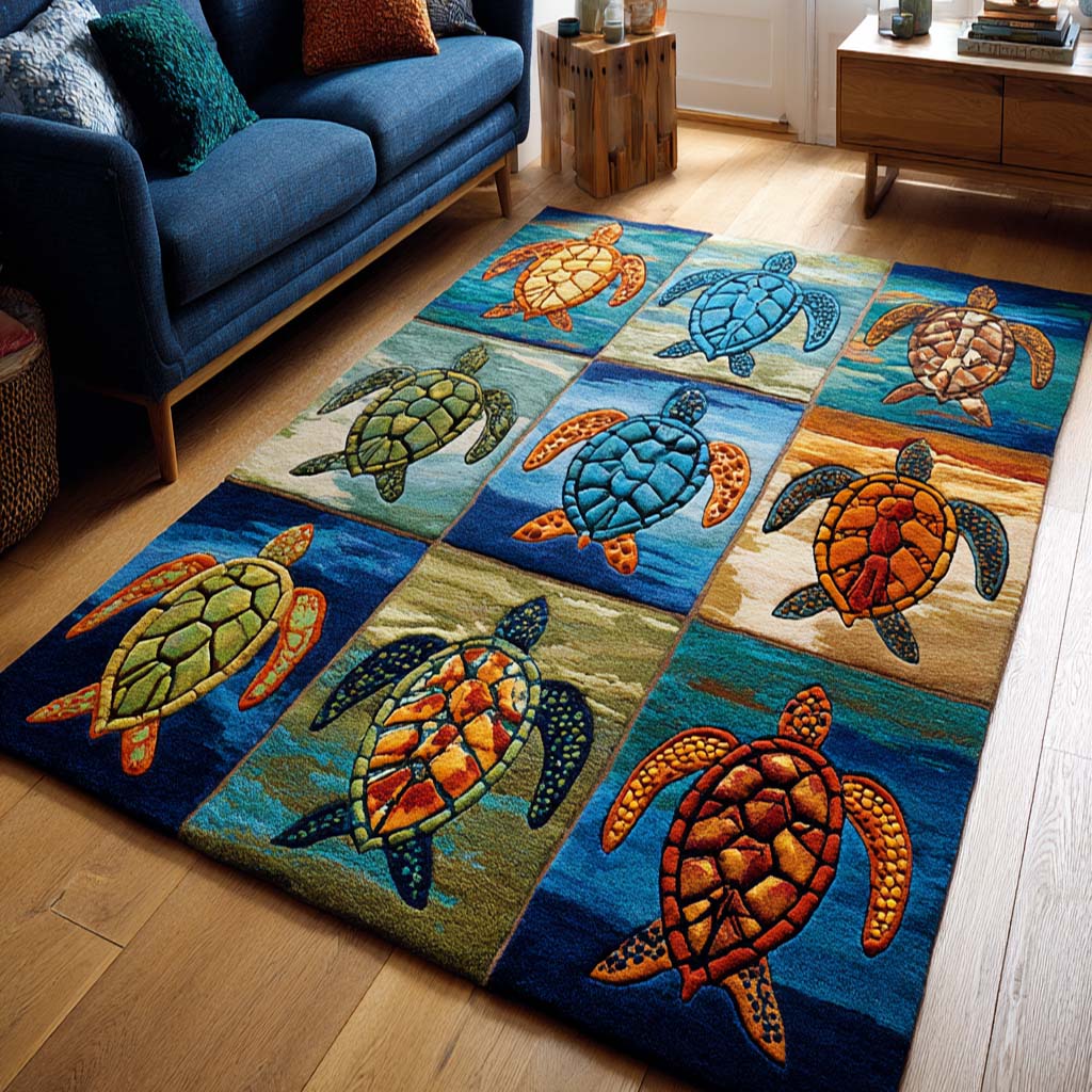 Calm Turtle Area Rug Front Door Decor Unique Gifts For Ocean Lovers