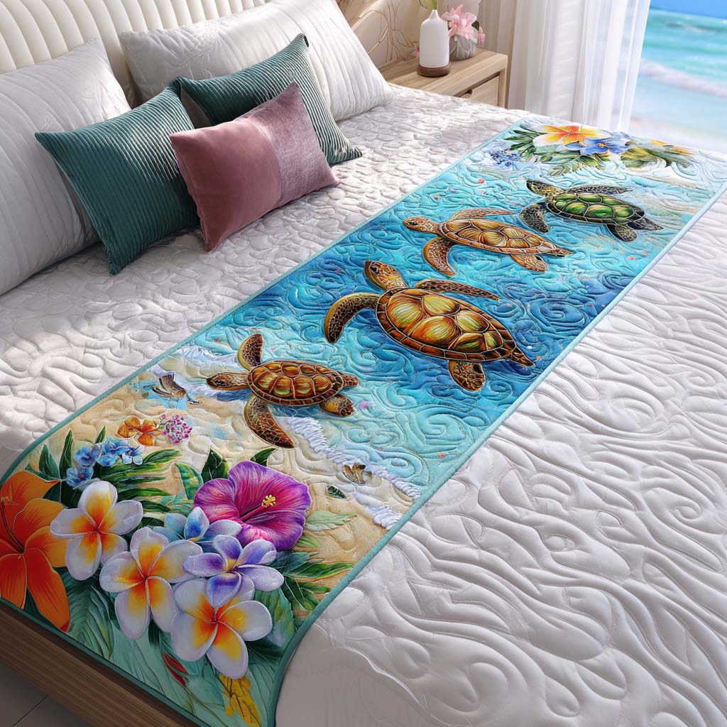 Calm Turtle Walk Quilted Bed Runner Bedroom Decorations Sea Turtle Gift Ideas
