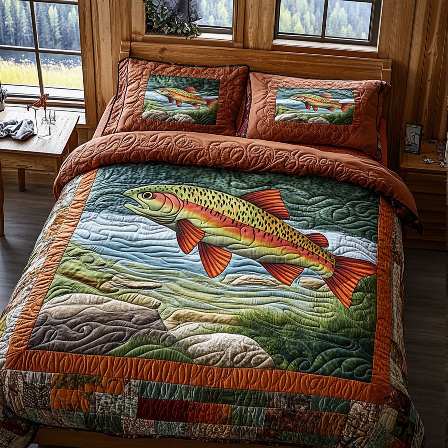 Calm Waters Quilted Bedding Set Christmas Bed Sheets Fishing Gifts For Him