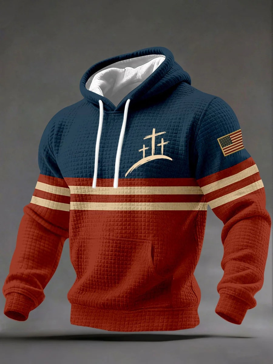 Calvary Three Crosses Waffle Hoodie Men Christian Patriot Faith Apparel Hoodies Gift Ideas