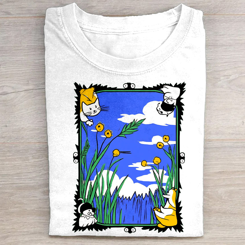 Calvin And Hobbes Nature Scene Graphic T-Shirt Cartoon Merch Best Gift For Comic Lovers