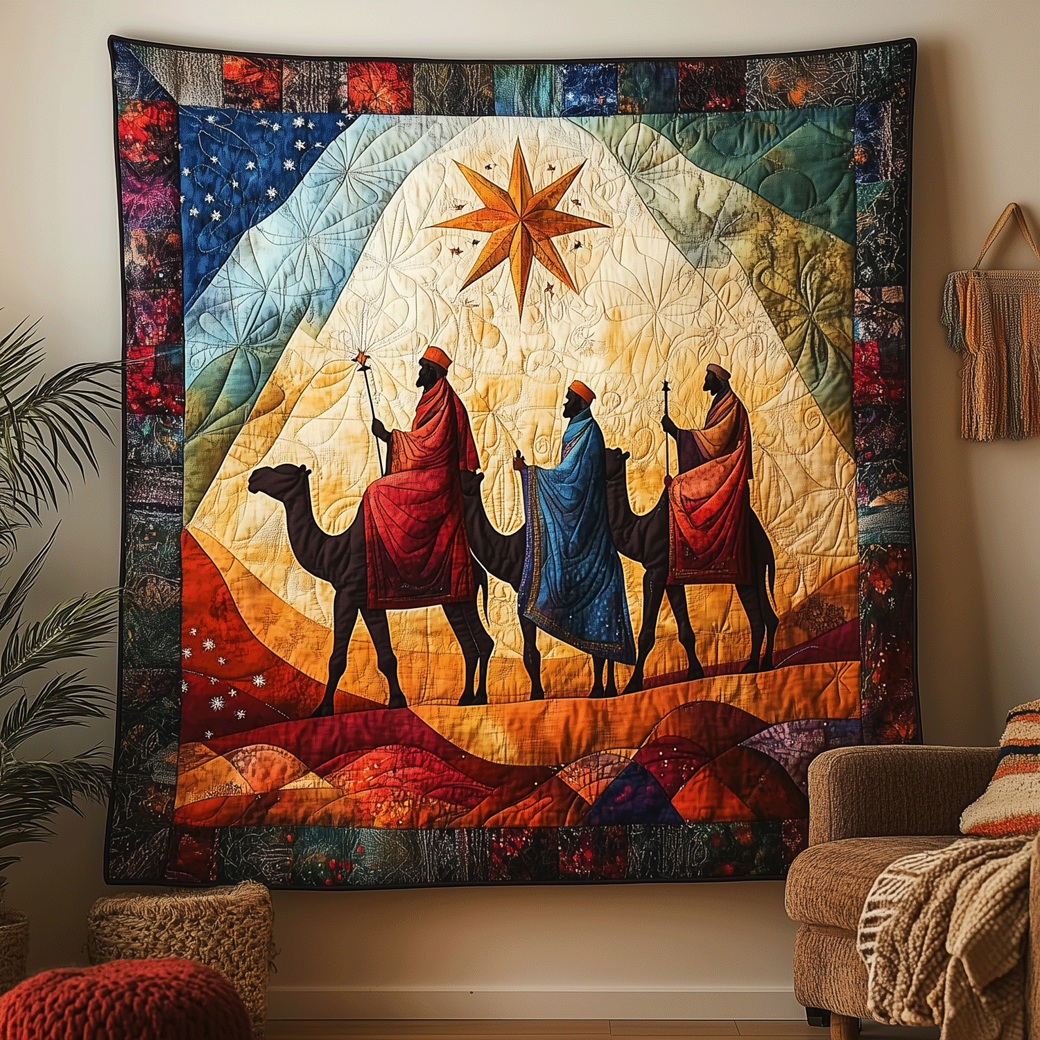 Camel Caravan to Bethlehem Quilted Blanket Gift For Christian