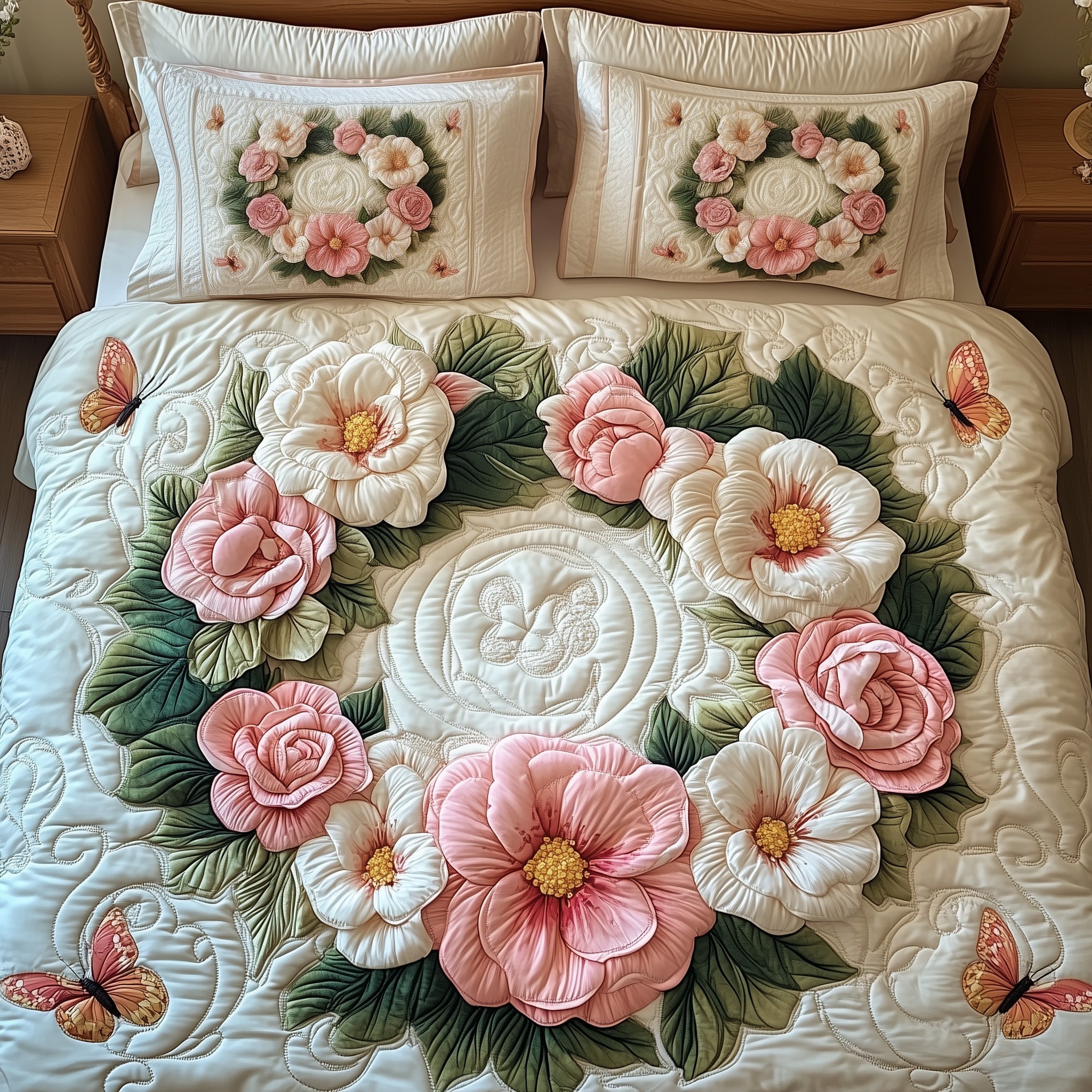Camellia Quilted Bedding Set Duvet Cover Bed Sheet African American Gifts For Her