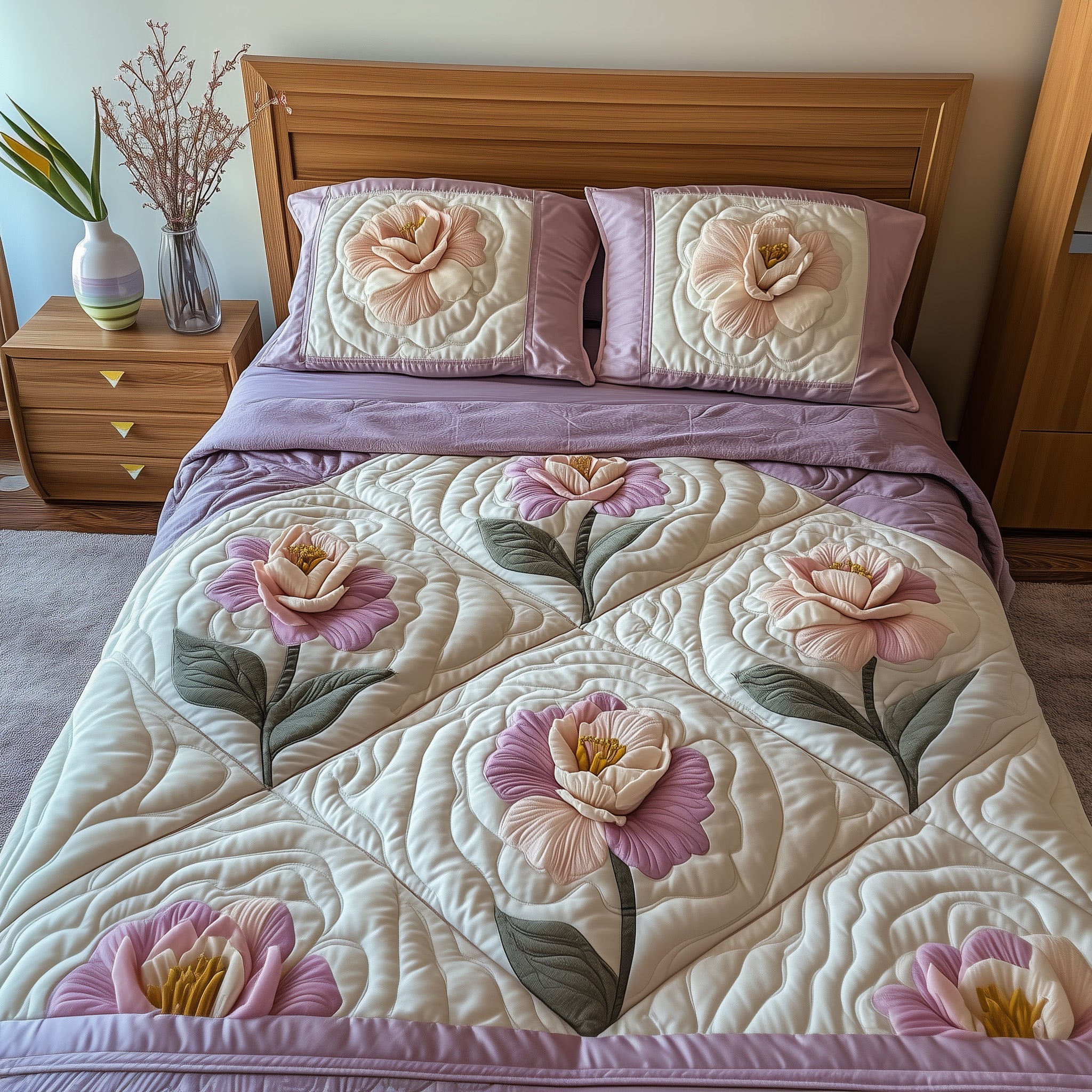 Camellia Quilted Bedding Set Duvet Cover Bed Sheet African American Heritage Month Gifts