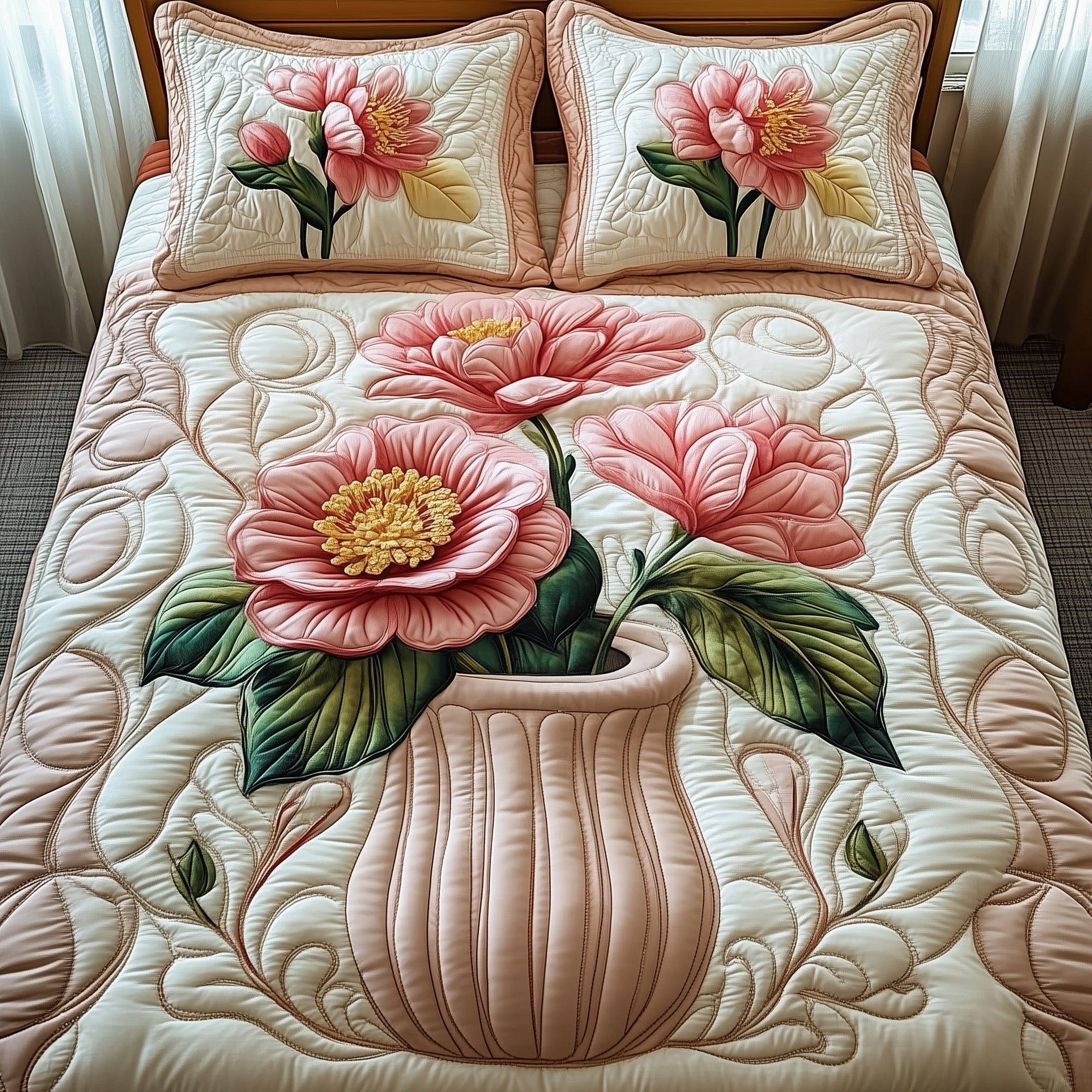 Camellia Quilted Bedding Set Duvet Cover Bed Sheet Best African American Gifts