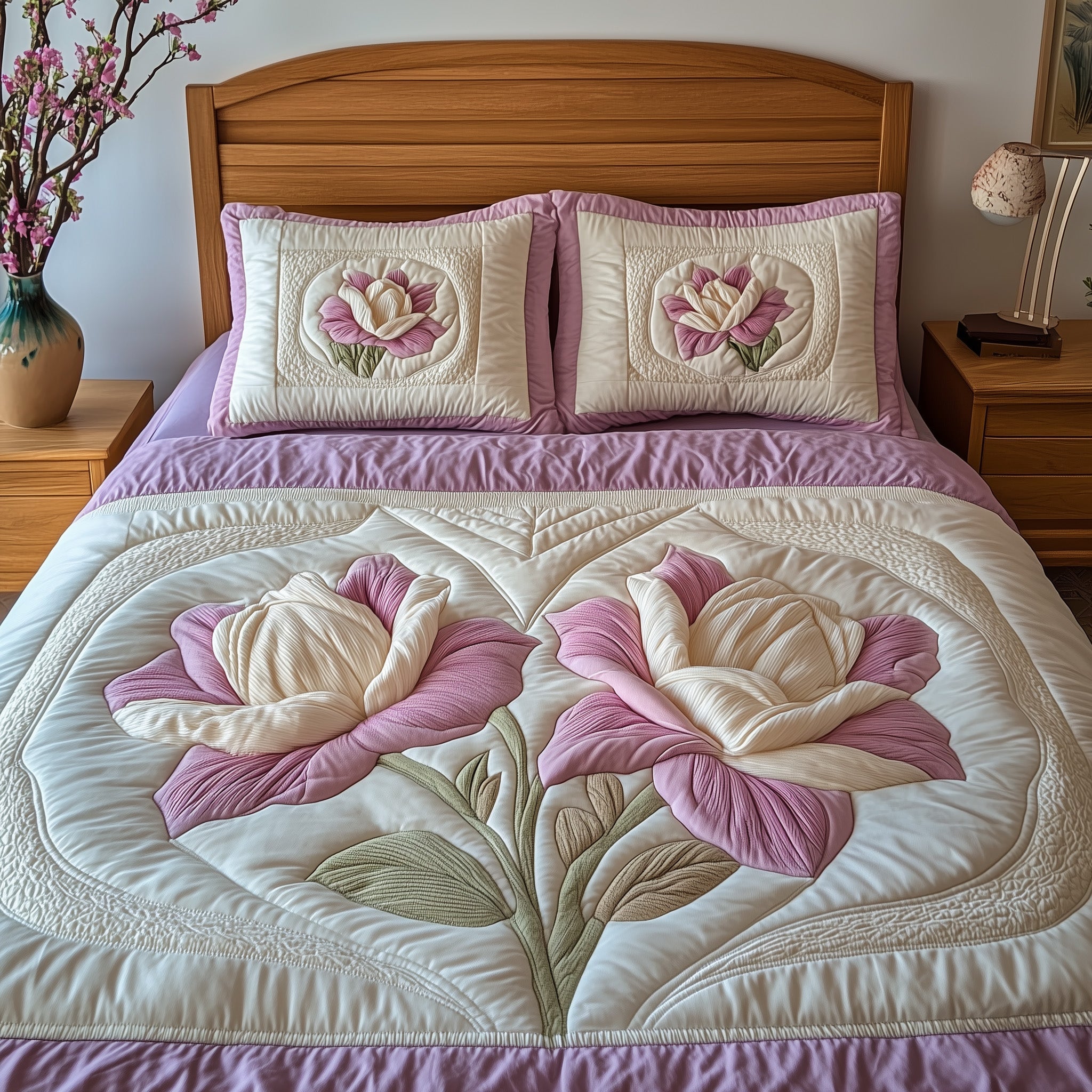 Camellia Quilted Bedding Set Duvet Cover Bed Sheet Black History Month Gifts