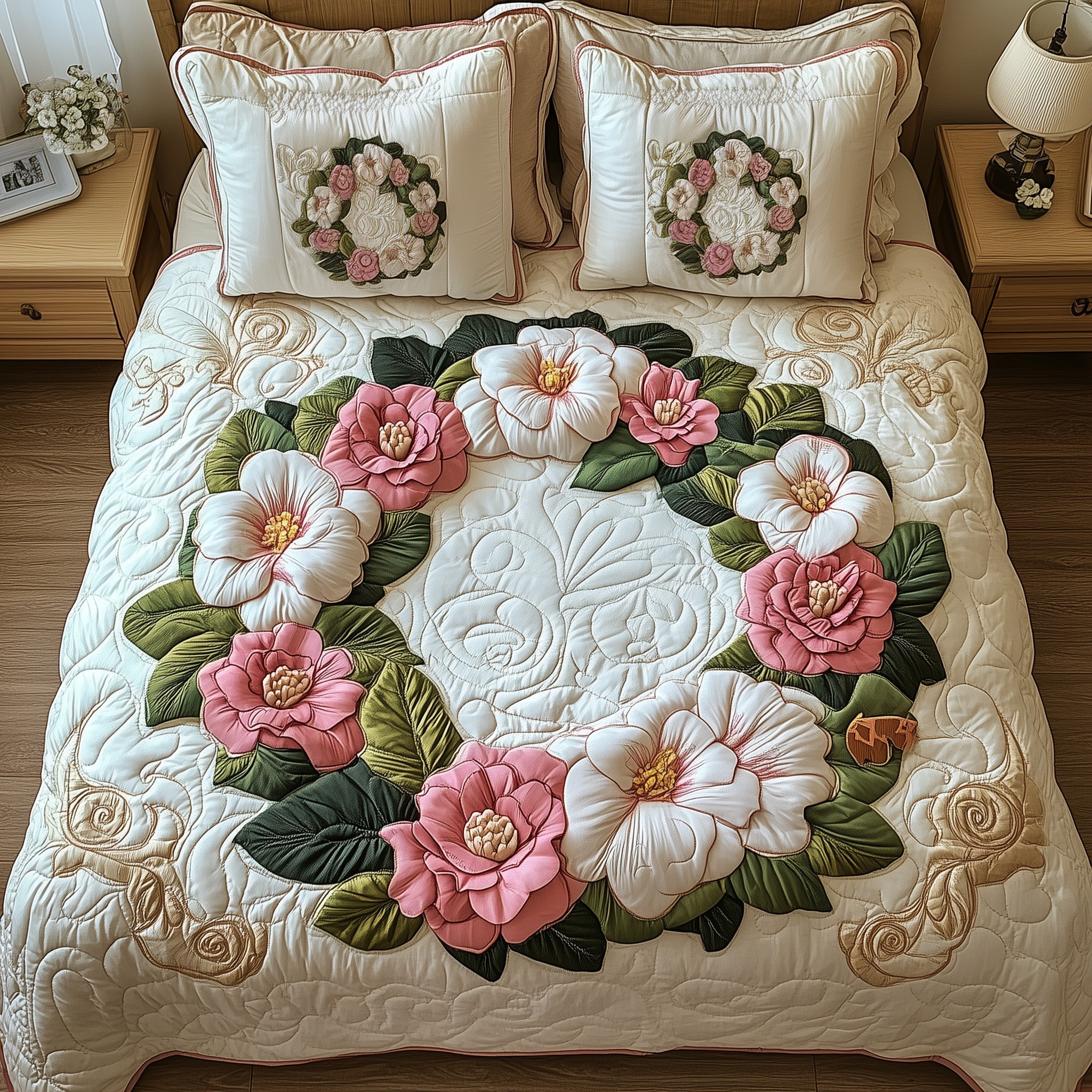 Camellia Quilted Bedding Set Duvet Cover Bed Sheet Black Women Melanin Gifts
