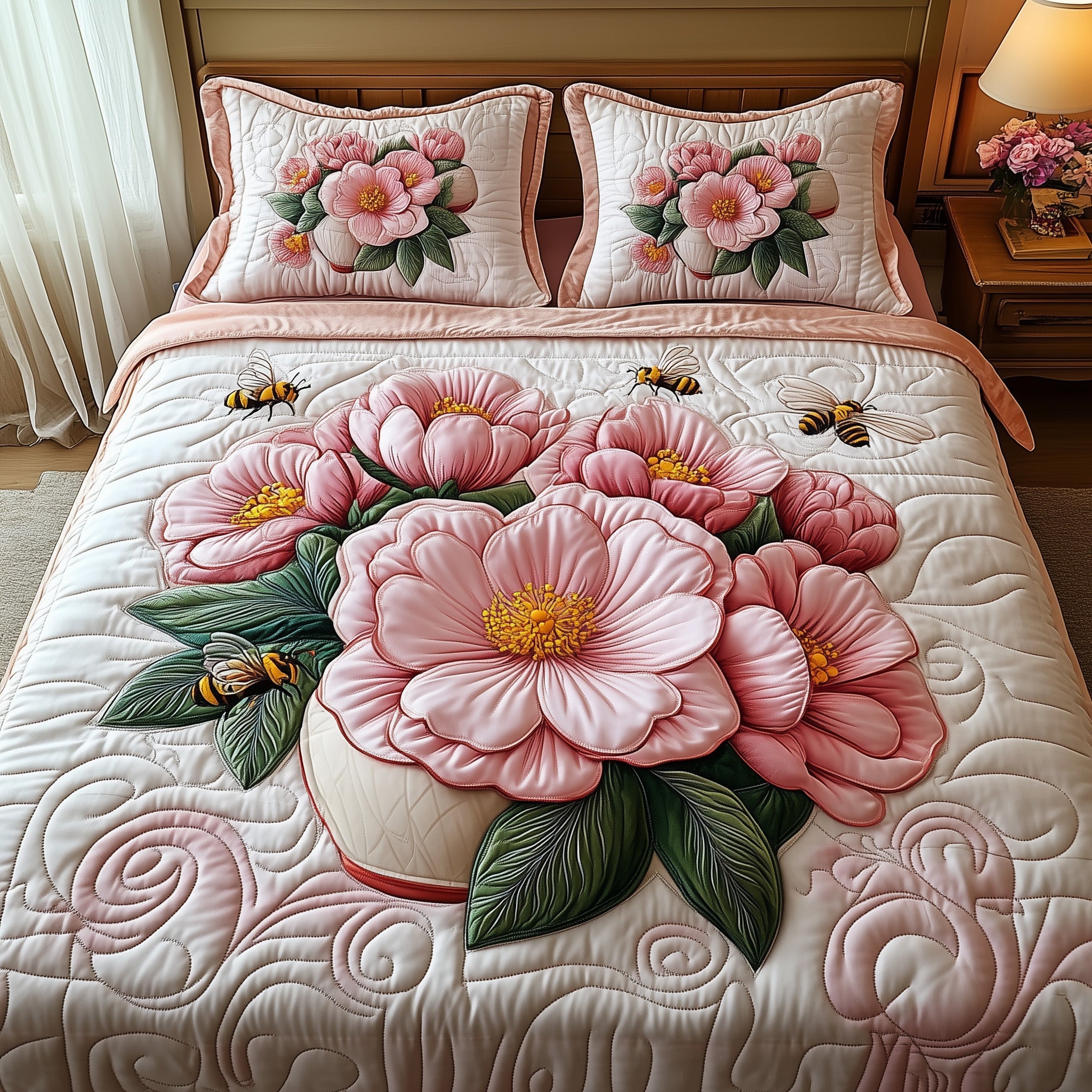 Camellia Quilted Bedding Set Duvet Cover Bed Sheet Cool Christmas Gifts