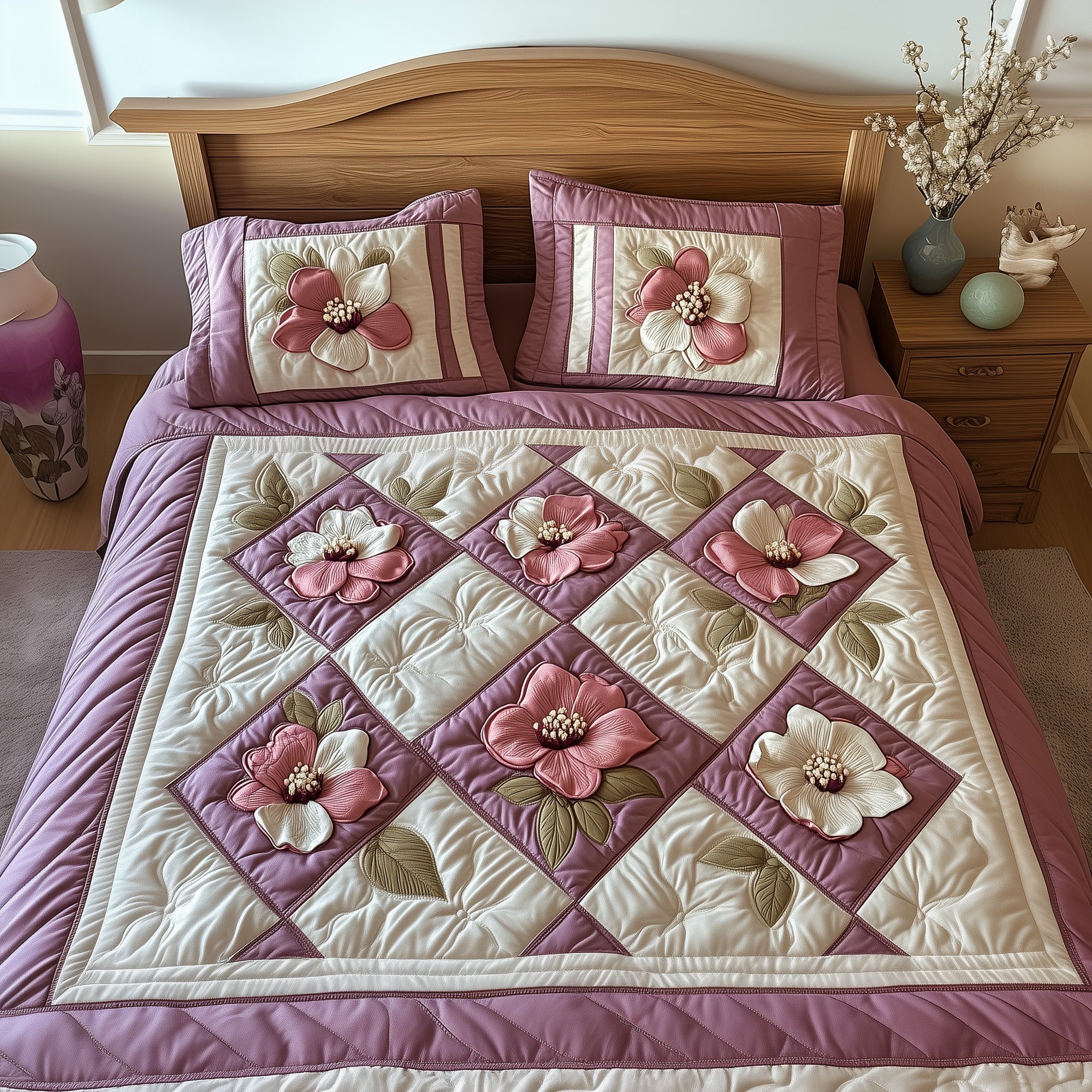 Camellia Quilted Bedding Set Duvet Cover Bed Sheet Gifts For Black History Month